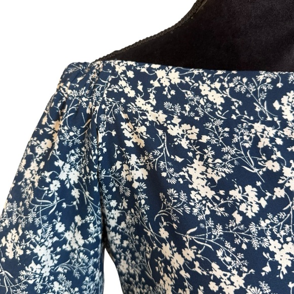Verse | Blue Floral Stassi 3/4 Sleeve Off-the-Shoulder Blouse | Sz S - Picture 3 of 8